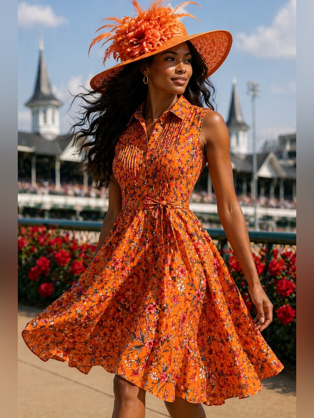 Nanette Lepore Orange Floral Pintuck Midi Autumn Wedding Guest Dress – Size 10 - Picture 16 of 16